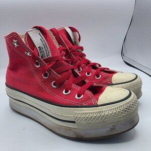 Converse Chuck Taylor All Star Womens Size 3.5 Red Platform Shoes 5C947